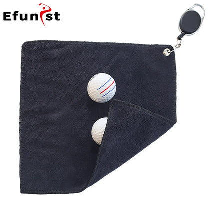 Portable Golf Cleaning Towel with Microfiber Velvet Cotton and Carabiner Hook for Club Maintenance