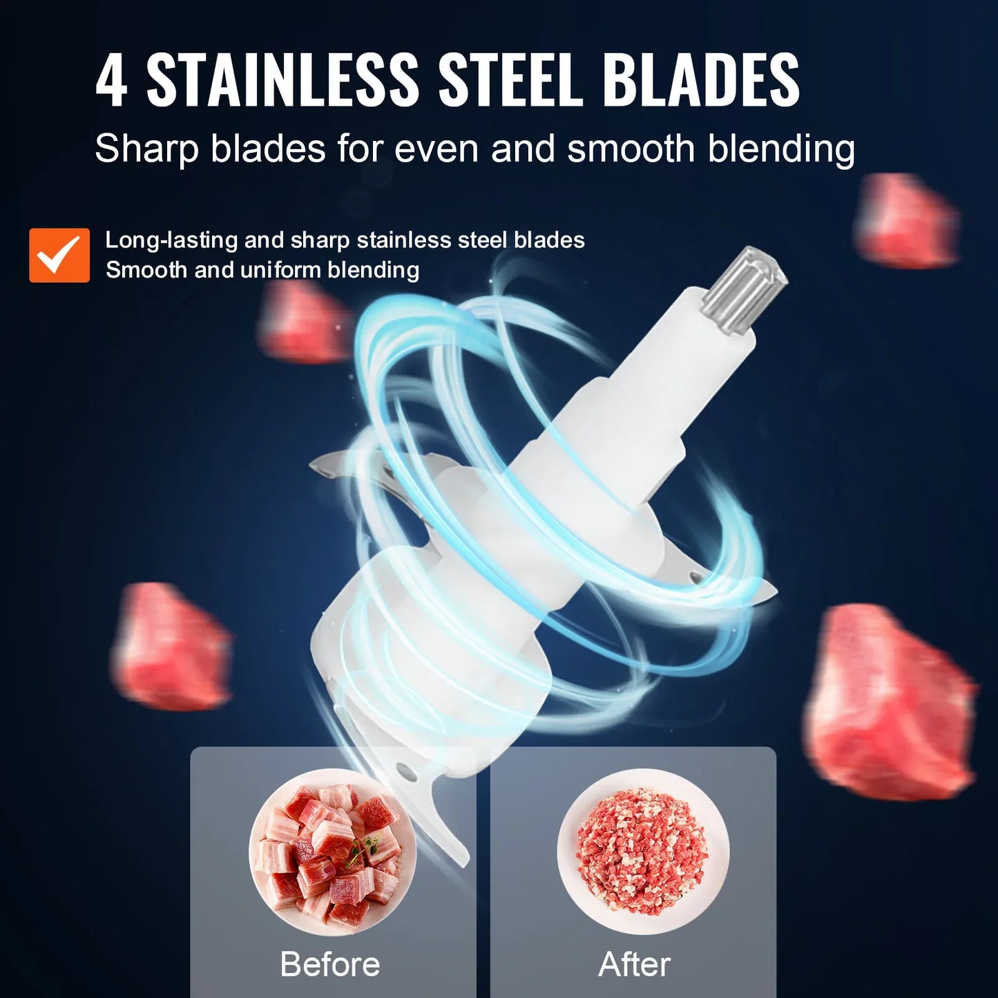 VEVOR electric stainless steel meat grinder with 4-wing blade for kitchen food processing

