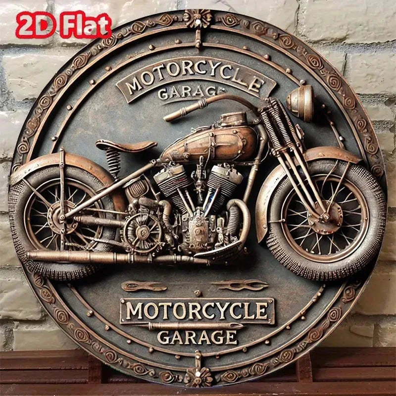Vintage Aluminum Sign with retro motorcycle design for garage decor