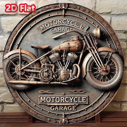 Vintage Aluminum Sign with retro motorcycle design for garage decor