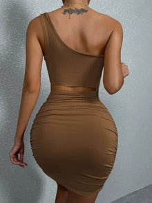 Coco One Shoulder Dress for women, elegant midi dress with asymmetrical design for summer parties.