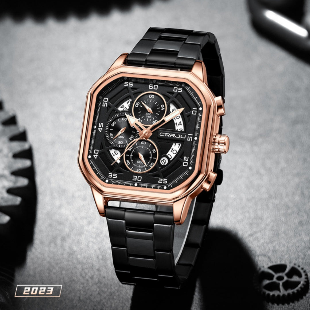 Waterproof square calendar couples watch with steel strap