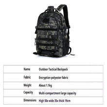Large capacity hiking backpack with multiple compartments for travel and camping

