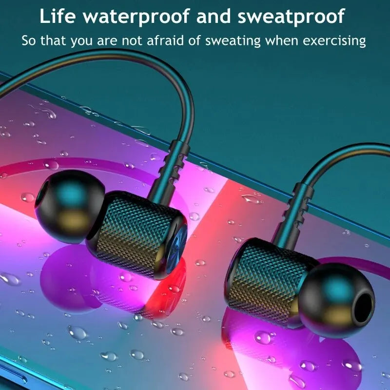 Bluetooth neckband headphones with HiFi 9D stereo and magnetic design
