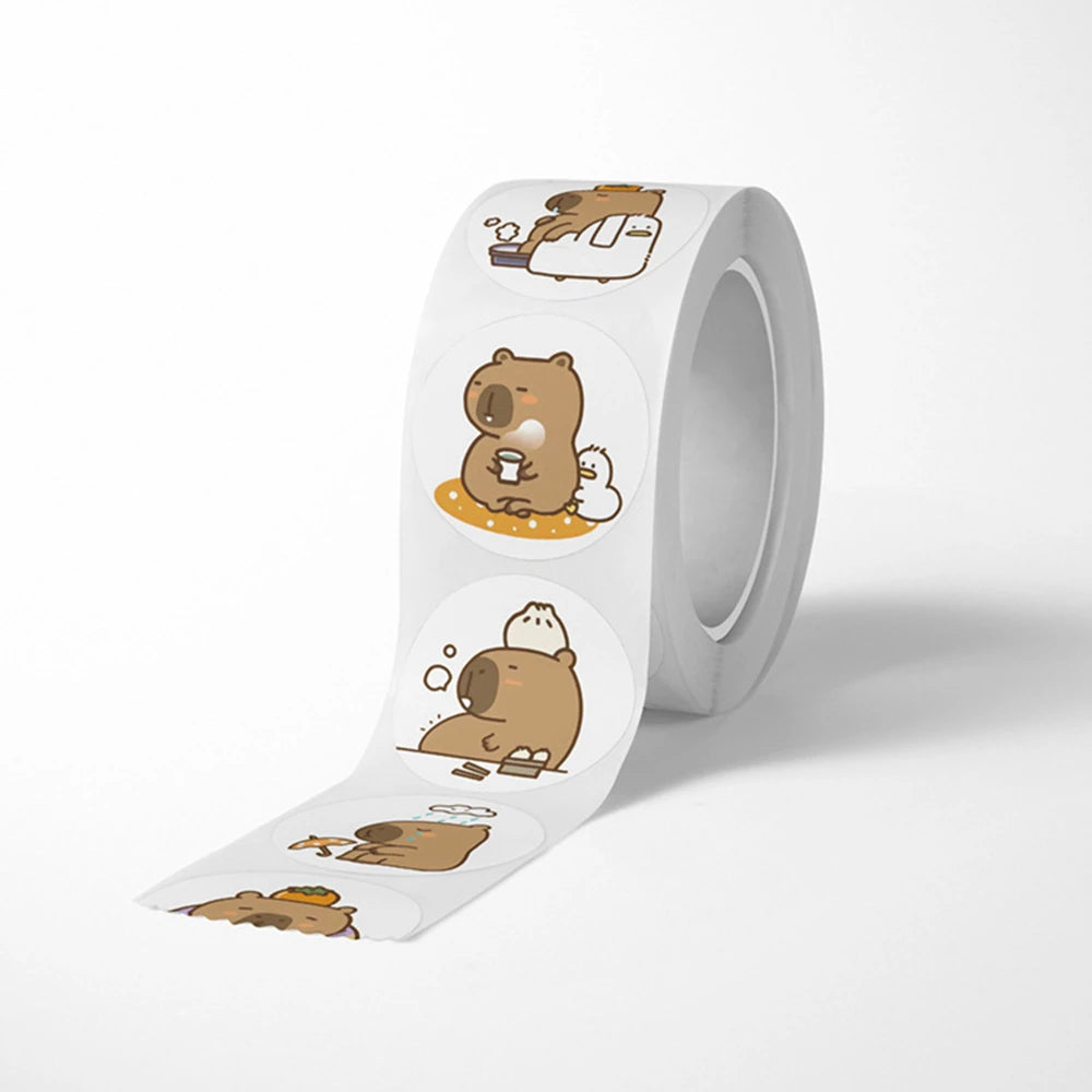500pcs waterproof capybara sticker roll for laptop, diary, and cup decoration

