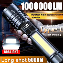 High Power LED Flashlight with COB Side Light and Type-C Rechargeable Battery for Outdoor Camping and Hiking