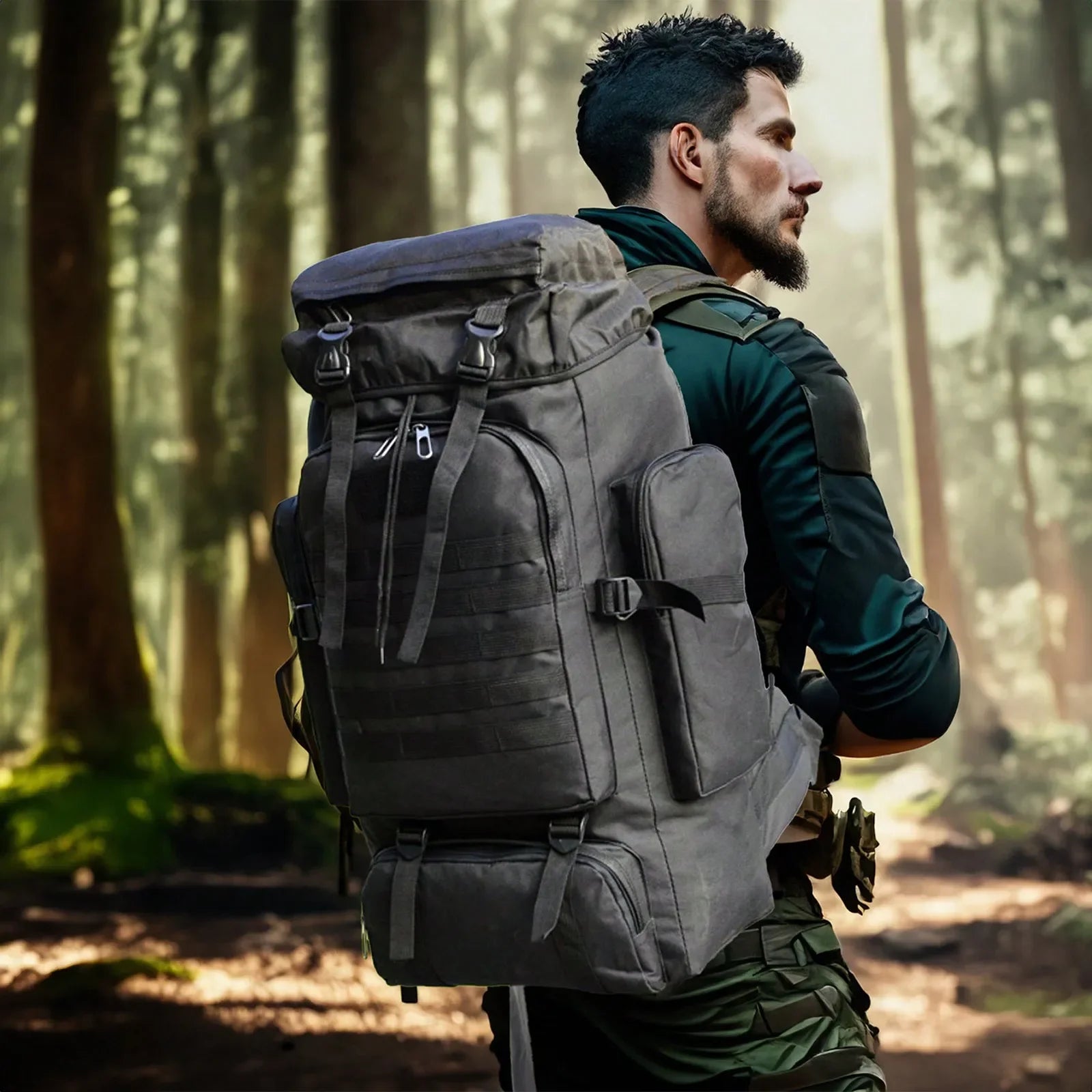 Large tactical hiking backpack 100L for mountaineering, camping and outdoor travel