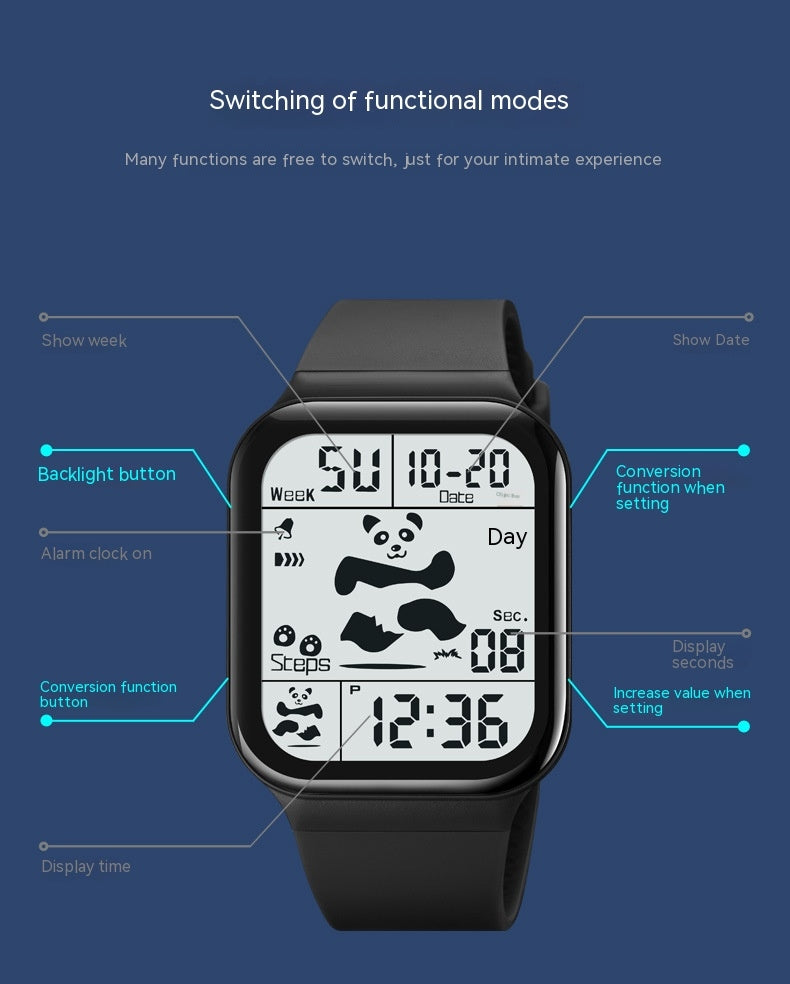 Square waterproof LED digital watch with large display for students

