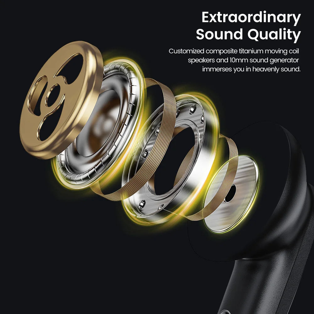 Toocki Gaming Wireless Earphones Bluetooth 5.3 with waterproof TWS design, low latency, and mic for iPhone and sports use