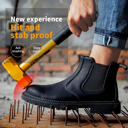 Waterproof Safety Work Shoes for Men in brown leather with steel toe

