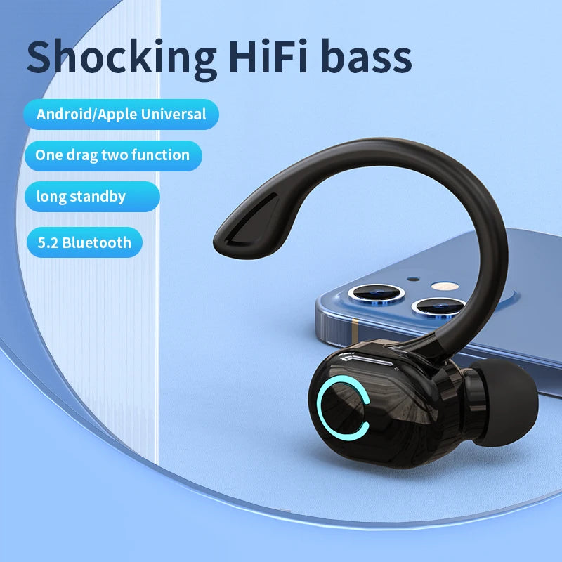 Wireless Bluetooth Earphones HIFI Bass with HD mic, waterproof ear-hook design for sports, gaming, and music