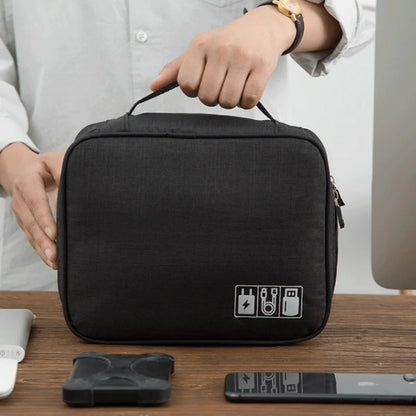 Travel Cable Organizer Bag with waterproof compartments for USBs and chargers

