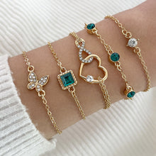 Women’s 5-piece bohemian green crystal bracelets with heart design