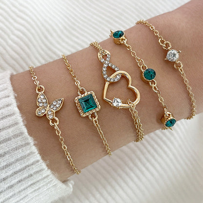 Women’s 5-piece bohemian green crystal bracelets with heart design