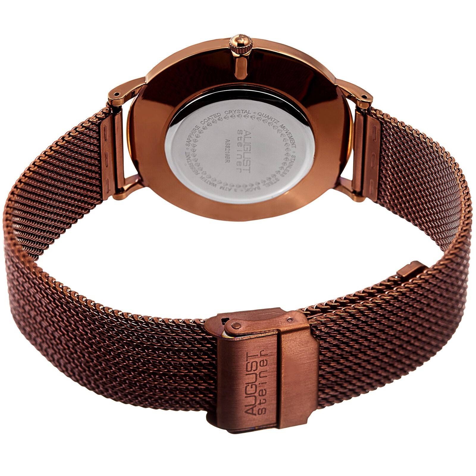 August Steiner men's watch with steel mesh band and matte white dial

