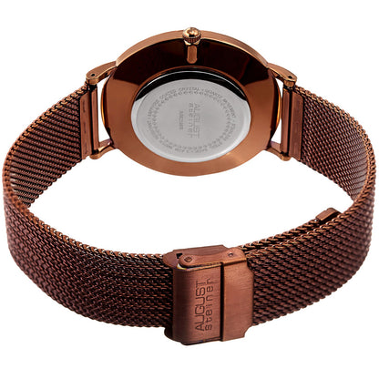 August Steiner men's watch with steel mesh band and matte white dial

