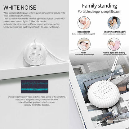 Portable baby sleep machine with white noise and 10 relaxing sound options

