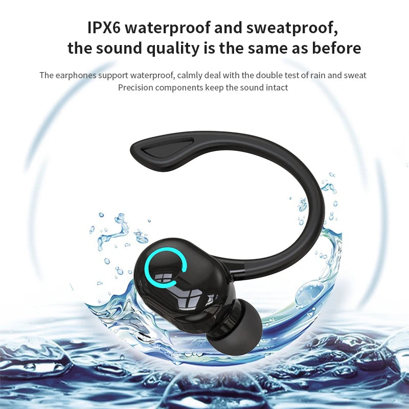 Wireless Bluetooth Earphones HIFI Bass with HD mic, waterproof ear-hook design for sports, gaming, and music