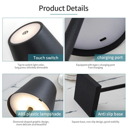 LED Stolní Lampa with touch control glowing on a restaurant table