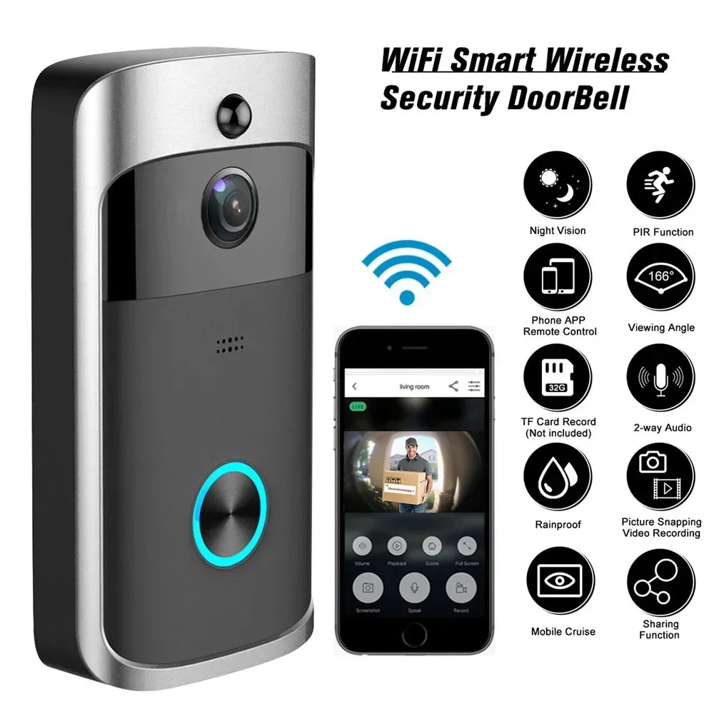 Wireless Smart Doorbell Camera with Night Vision for Home Security


