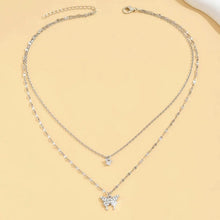 Women's double layer butterfly necklace with sparkling silver chain