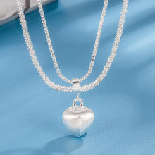 Women’s double layer heart pendant necklace with brushed finish