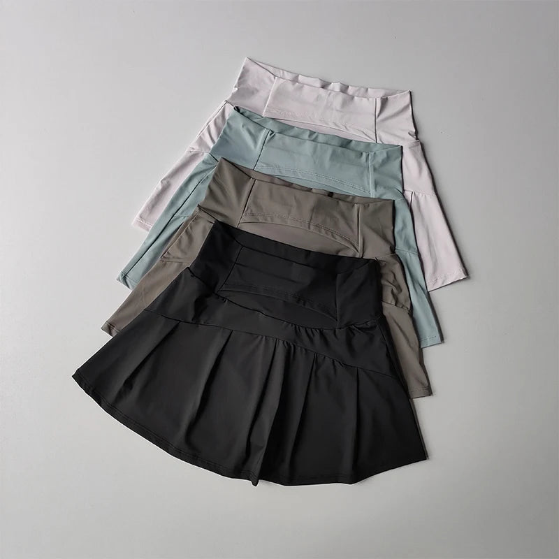 Women's Sports Skirt with high waist, quick dry fabric, and built-in shorts for yoga, tennis, running, and golf