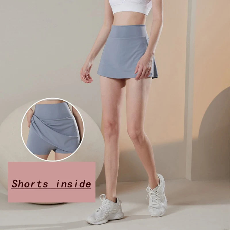 Women's Sports Skirt with high waist, quick dry fabric, and built-in shorts for yoga, tennis, running, and golf
