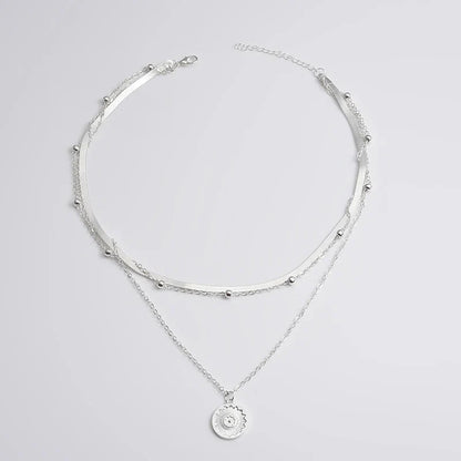 925 sterling silver three layer necklace with round charm