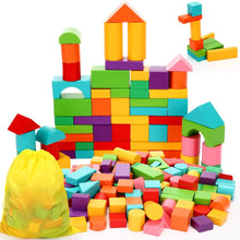 Wooden Building Blocks Set with 100 Pieces and Storage Bag