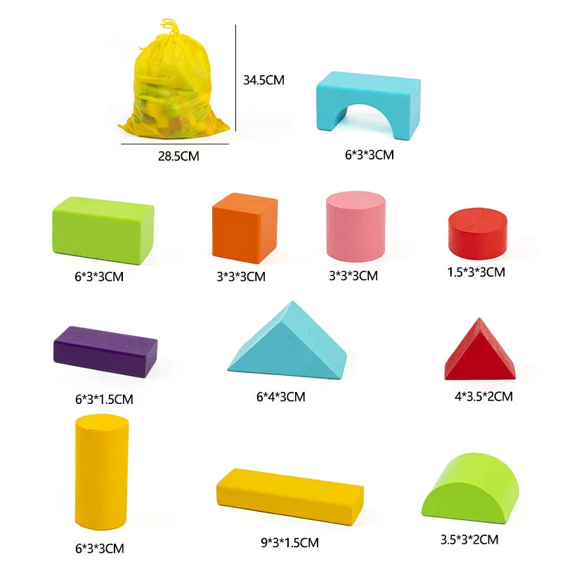 Wooden Building Blocks Set with 100 Pieces and Storage Bag