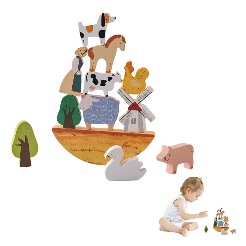 Wooden farm animal Montessori set for toddler learning and play

