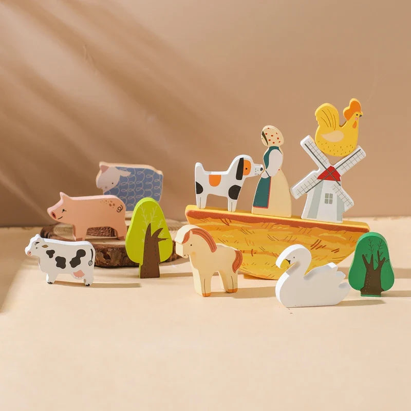 Wooden farm animal Montessori set for toddler learning and play

