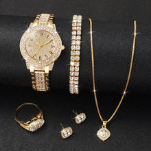 Elegant golden watch with matching jewelry set for women’s fashion and gifting

